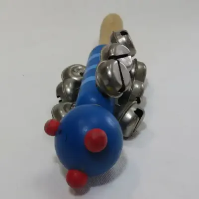 Vintage wooden kitten musical rattle with bells