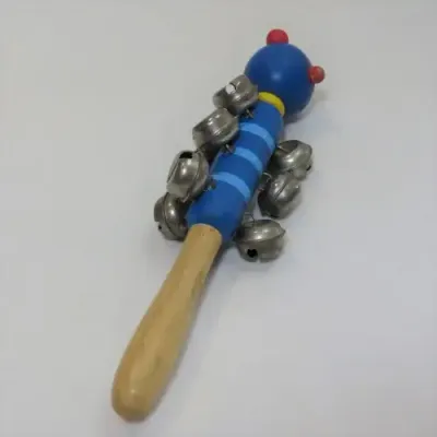 Vintage wooden kitten musical rattle with bells