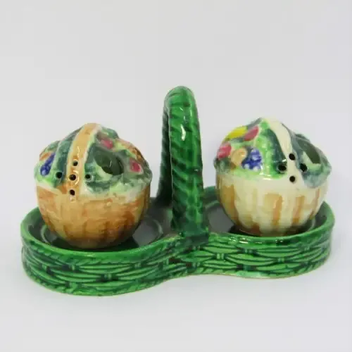 Pair of vintage flower basket salt and pepper shakers