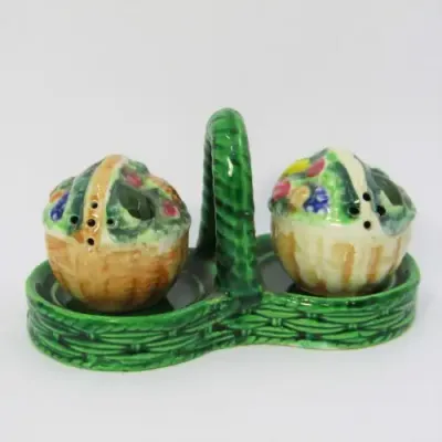Pair of vintage flower basket salt and pepper shakers