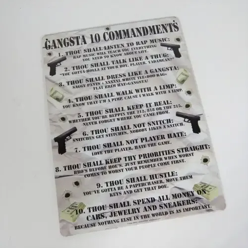 Gangsta 10 Commandments metal plate