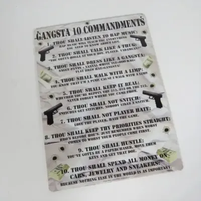 Gangsta 10 Commandments metal plate