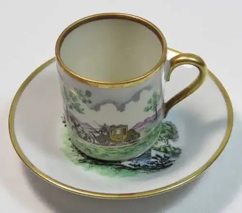 Vintage Hertel Jacob espresso cup and saucer with carriage and castle scene