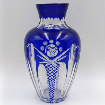 Vintage Cobalt blue cut to clear crystal vase