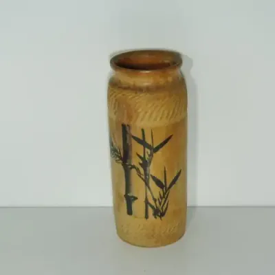 Handpainted flower vase made of bamboo - Length 21 cm