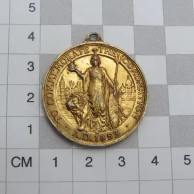 1953 Unusual gilded Coronation of Elizabeth 2 aluminium medallion