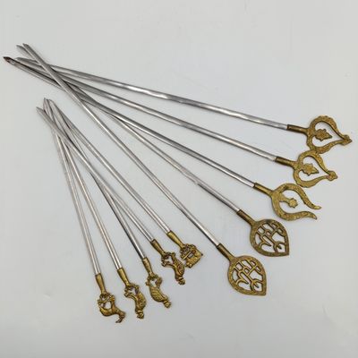 Lot of 10 vintage Turkish skewer sticks with brass tops