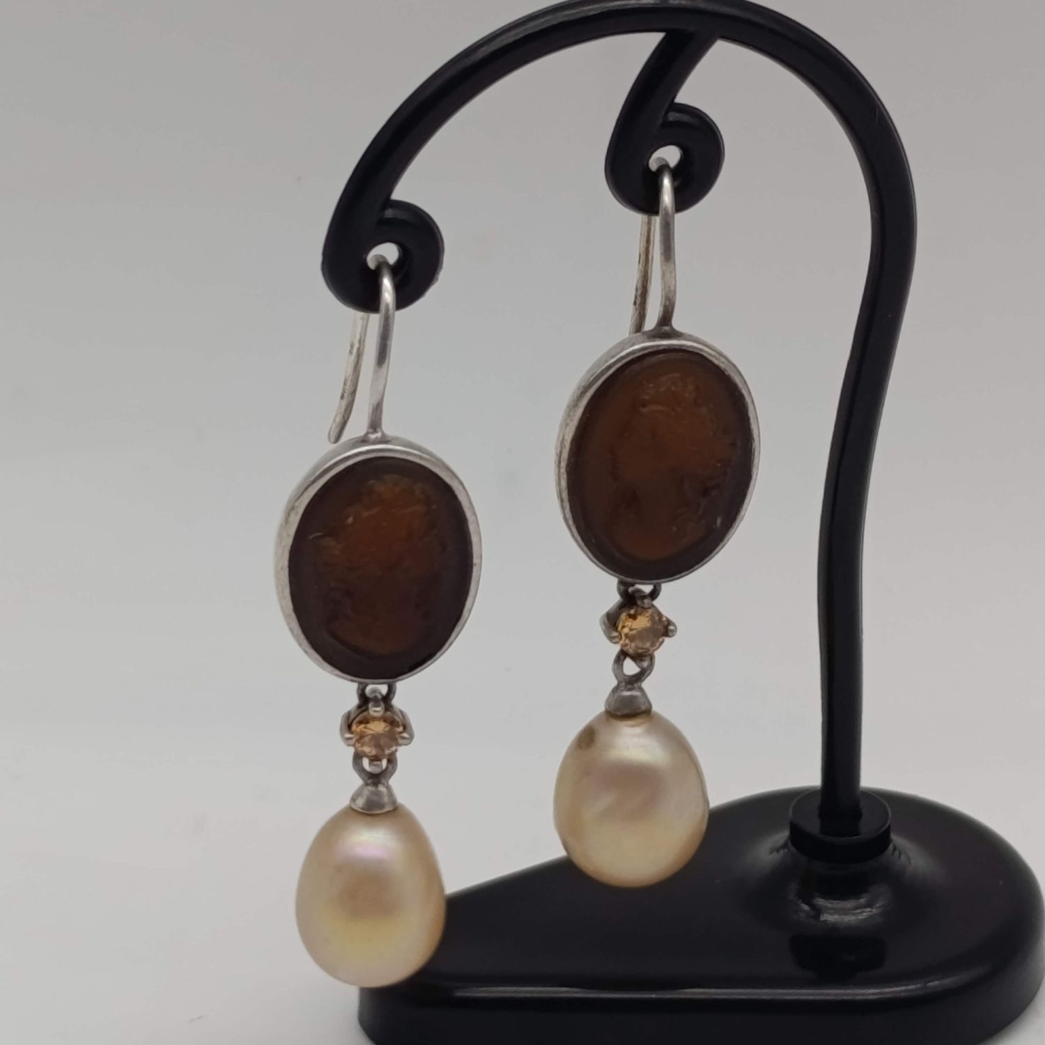 Pair of Sterling silver Thomas Sabo brown cameo earrings