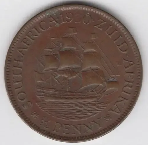 1930 SA Union half penny with bad strike `3` error - as per photo