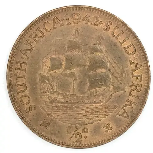 1942 SA Union Bronze half penny - AU+ lots of mint lustre