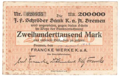 Germany notgeld 200 000 Mark - Bremen 1923 cancelled with star