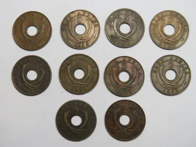 East Africa Lot of 10 different year 10 cents