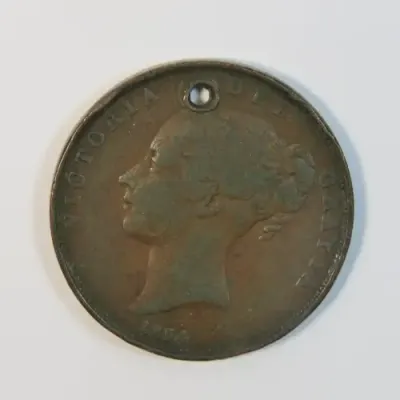 1854 Great Britain penny - Holed