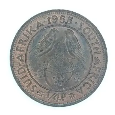 1955 SA Union Farthing - AU - cracked die