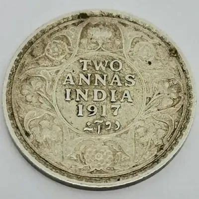 India 1917 Silver 2 Annas