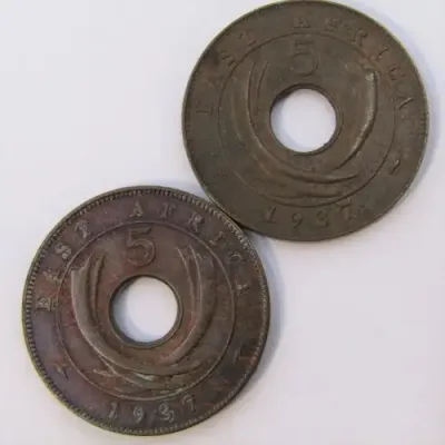 1937 East Africa set of 2 AU coins - `H` and `KN` mintmarks