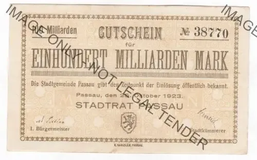 1923 Germany Notgeld 100 Milliarden Mark PASSAU