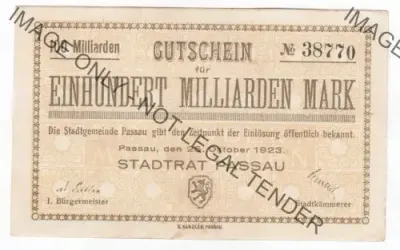 1923 Germany Notgeld 100 Milliarden Mark PASSAU