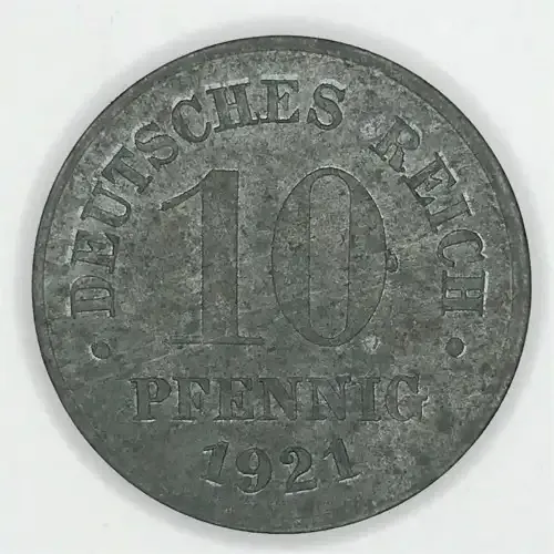 1921 German 10 Pfennig - spot next to 10