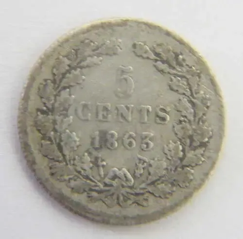 1863 Willem 3 VF+ 5 cent
