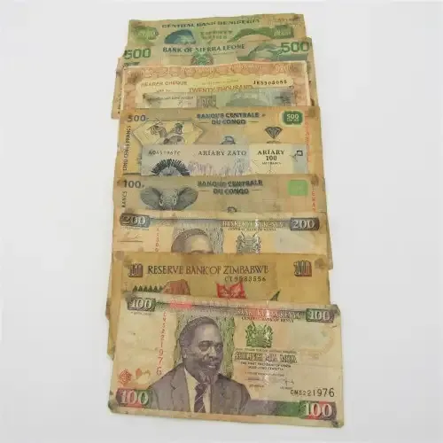Lot of 10 well used world bank notes