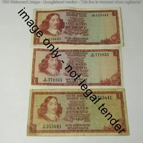 TW de Jongh small and large R1 banknotes plus extra 236 replacement note