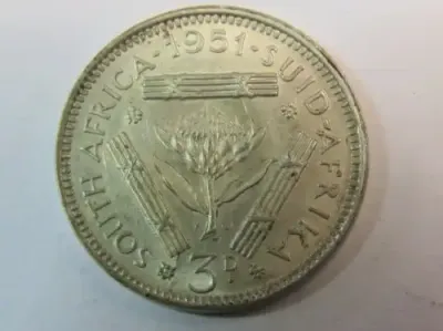 1951 South Africa 3 Pence (tickey) - Cracked Die