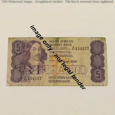 Lot of 3 South Africa R5 notes, De Jongh, De Kock and Stals