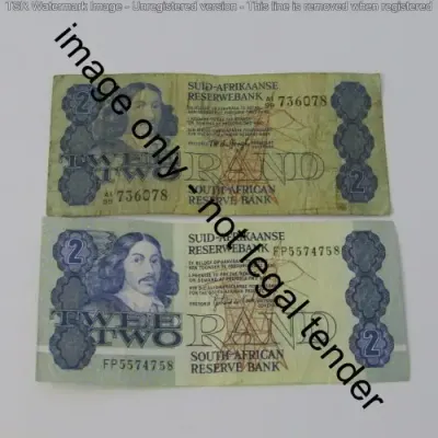 Lot of 3 South Africa R2 notes - De Kock, De Jongh, Stals