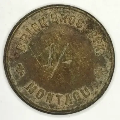 Brink Brothers 1 shilling brass token