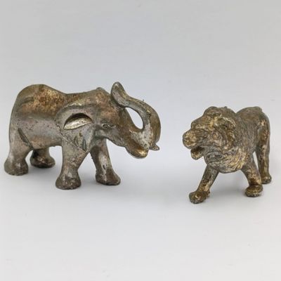 Lion and Elephant miniature figurines - metal