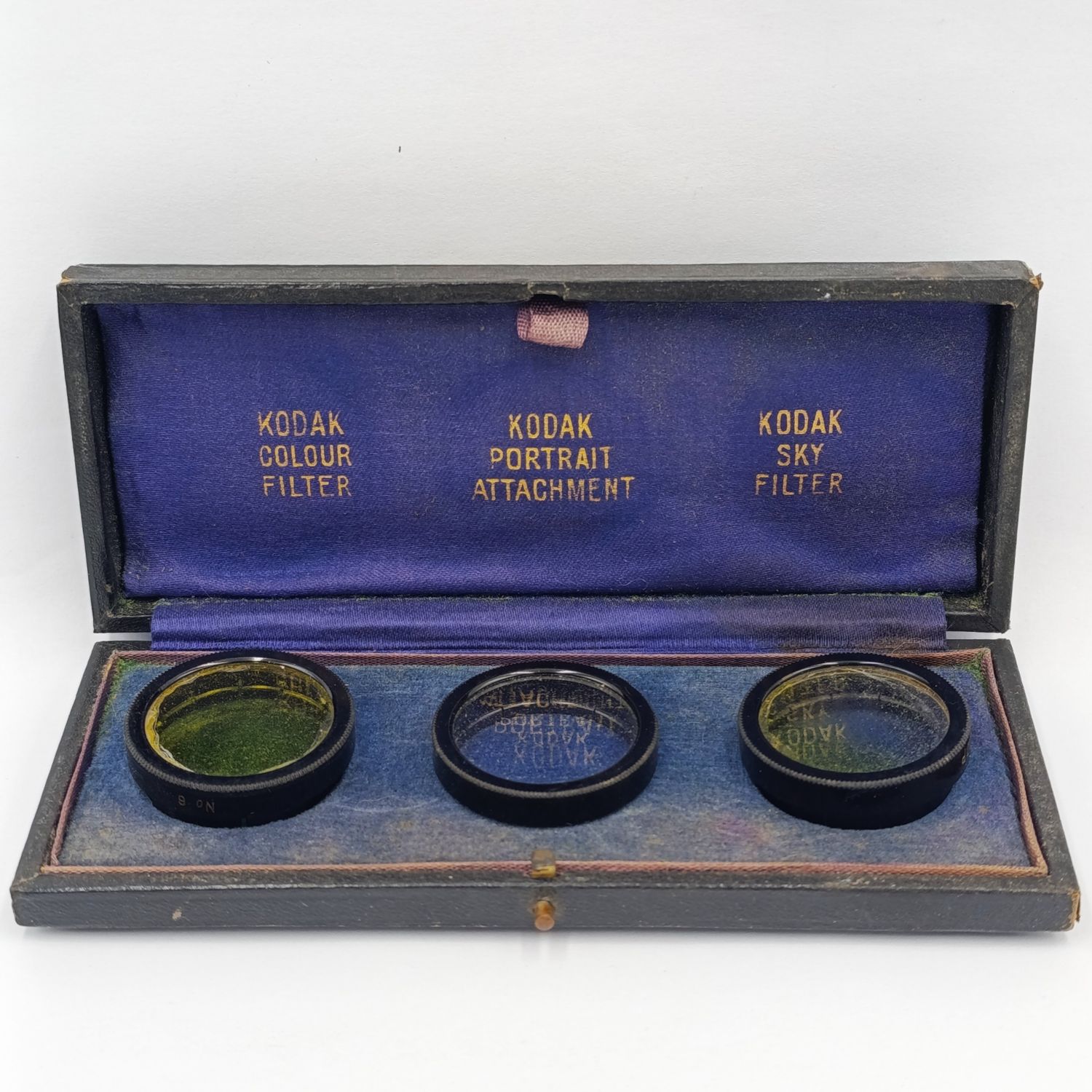 Lot of 3 Antique No.6 lens filters in case