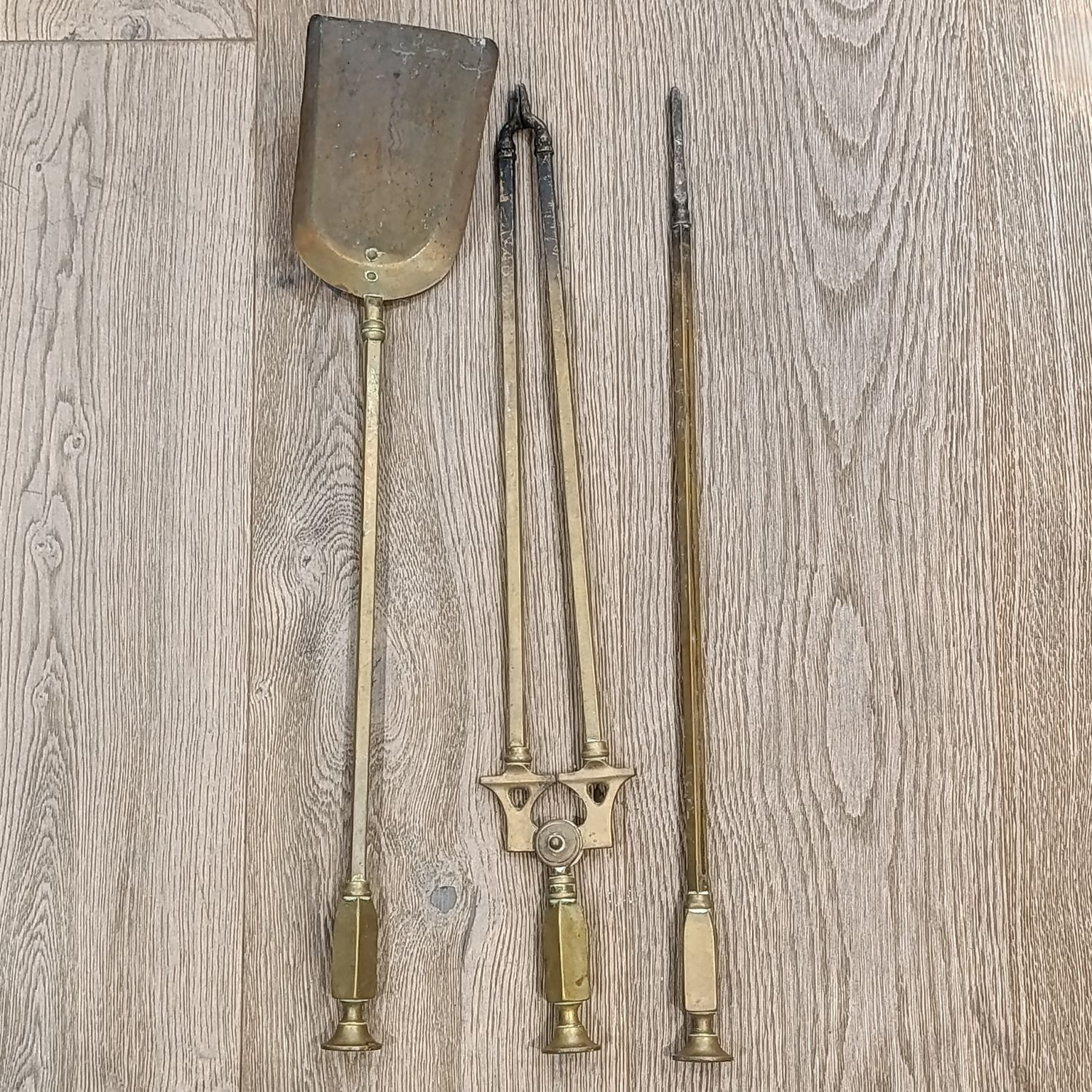 Set of 3 vintage brass fire tools