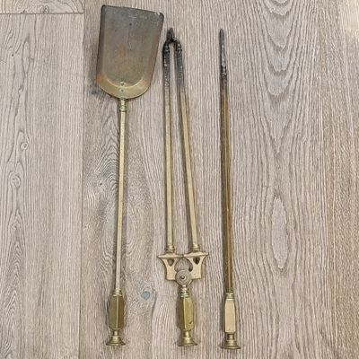Set of 3 vintage brass fire tools