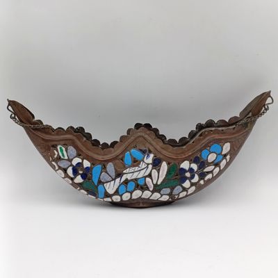 Antique Copper and enamel flower basket