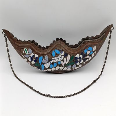 Antique Copper and enamel flower basket