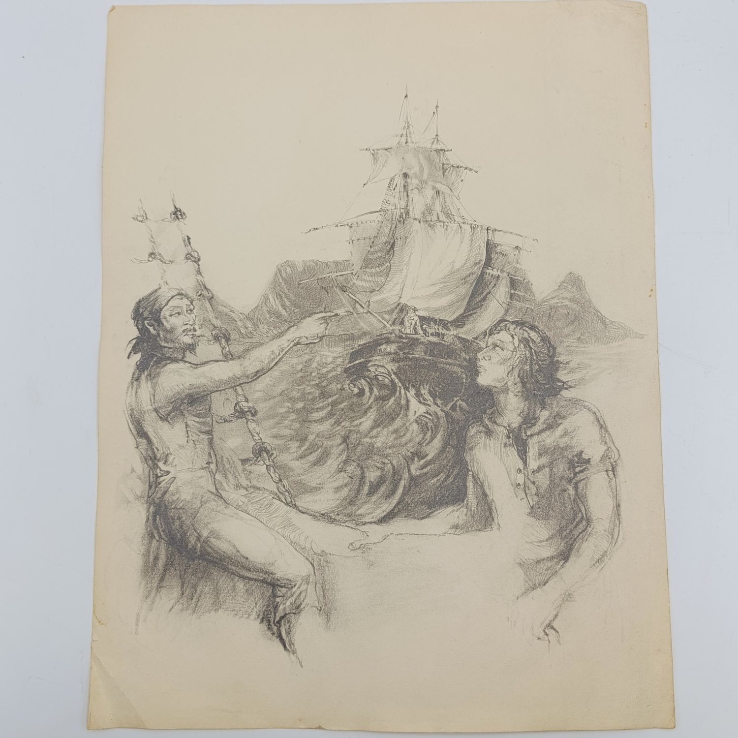 Original Cora Coetzee pencil sketch of the Flying Dutchman