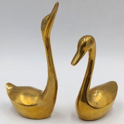Pair of vintage brass swan figurines