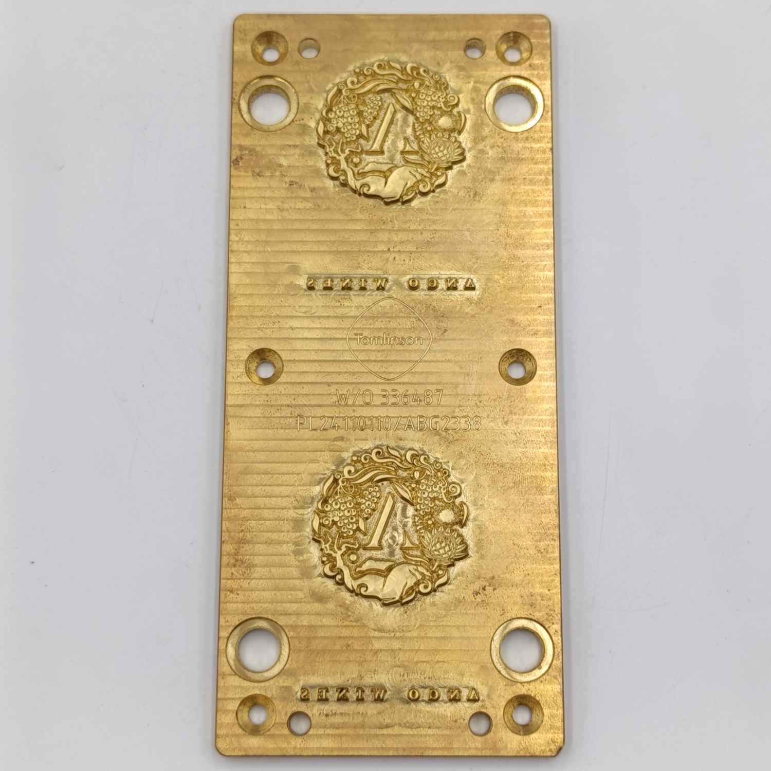 Tomlinson brass label printing plate for Anco Wines