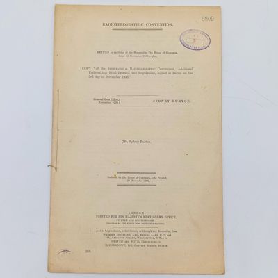 1906 Radiotelegraphic Convention document ordered by the House of Commons and signed at Berlin 1906