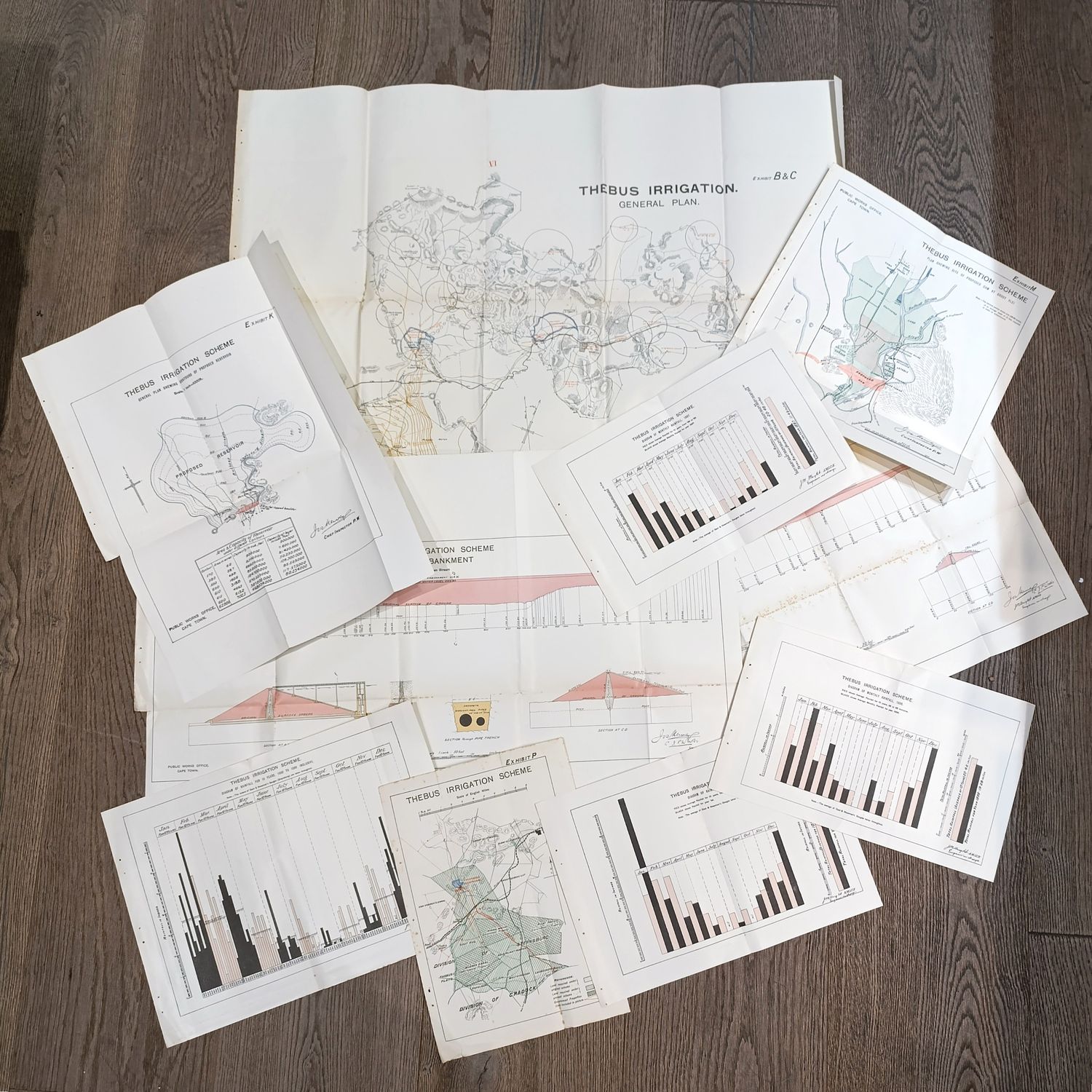 Lot of 10 maps and diagrams relating to the Thebus irrigation scheme district Cradock