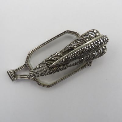 Antique Art Deco sterling silver Lorgnette with Marcasites