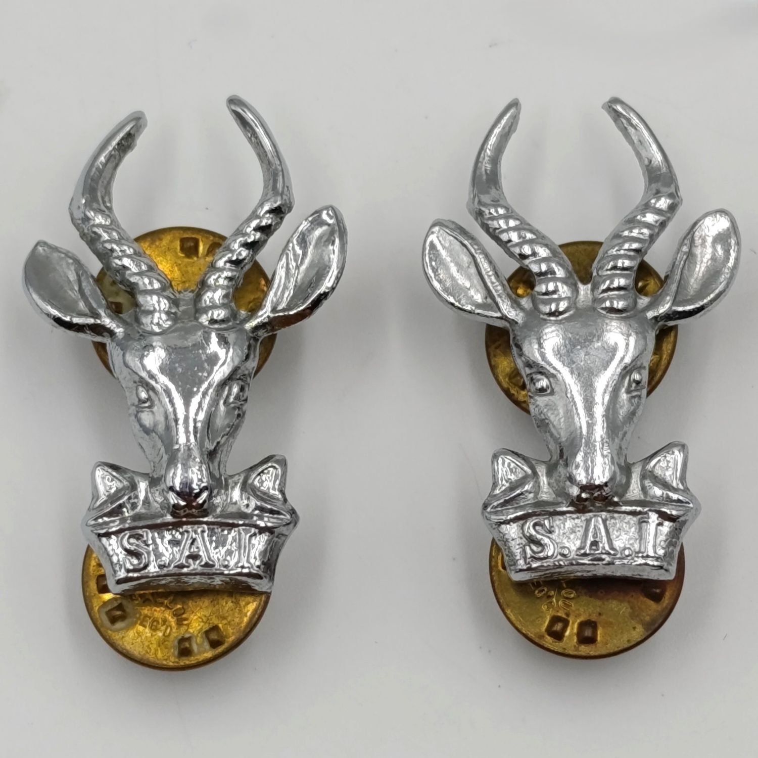 Pair of SA Infantry bokkop collar badges