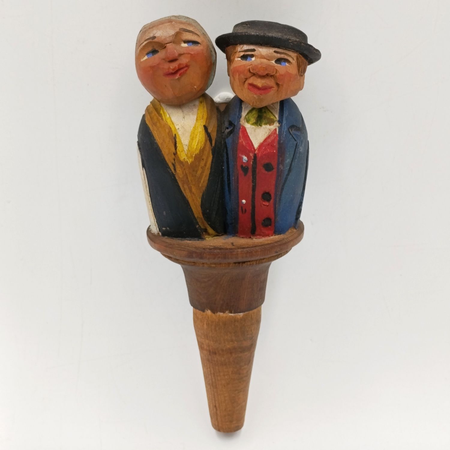 Vintage wooden carved mechanical wine stopper
