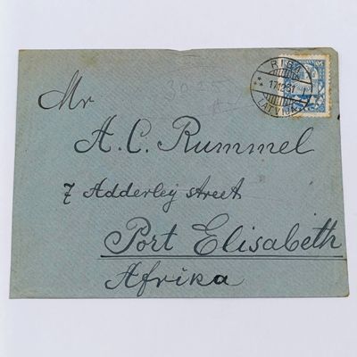 1931 Letter from Riga, Latvia to Port Elizabeth, South Africa with blue 30 Santimu stamp