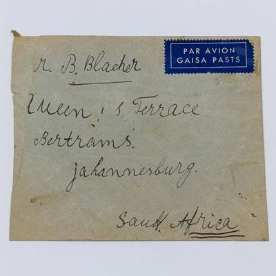 Wartime Latvian Airmail to South Africa - with 5 Latvian stamps cancelled 1940 - sent via Sweden