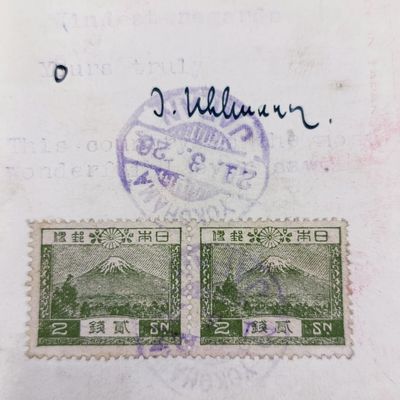 1926 Postcard Yokohama, Japan to Greenpoint, South Africa with 3x2d stamps Cherry Blossom card