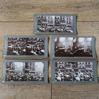 Lot of 5 stereoscope photo cards of Late King Edward&#39;s funeral