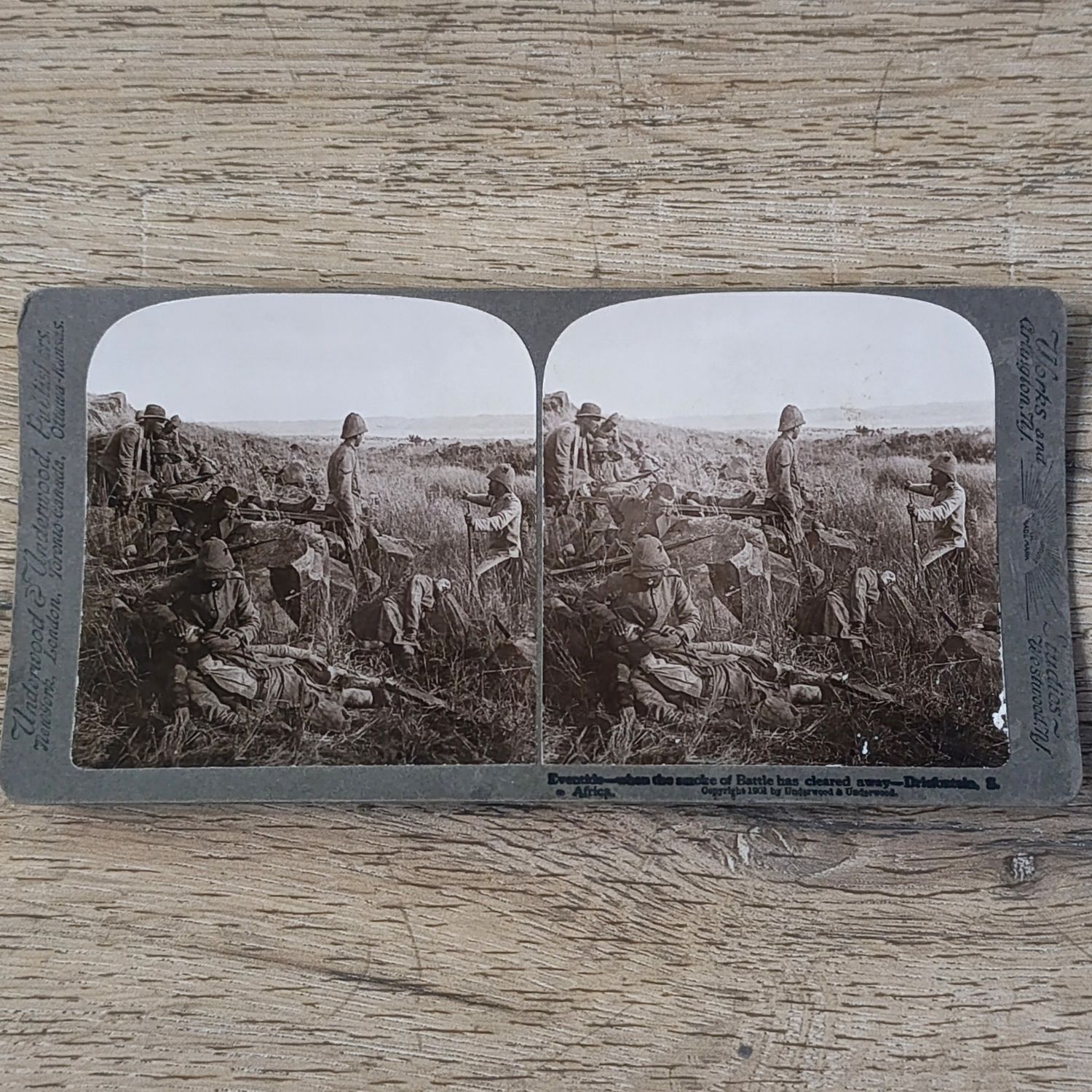 Boer War stereoscope card - Eventide - when the smoke of Battle cleared away - Driefontein