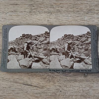 Boer War stereoscope card - The dying Bugler&#39;s last call - a Battlefield incident Gras Pan